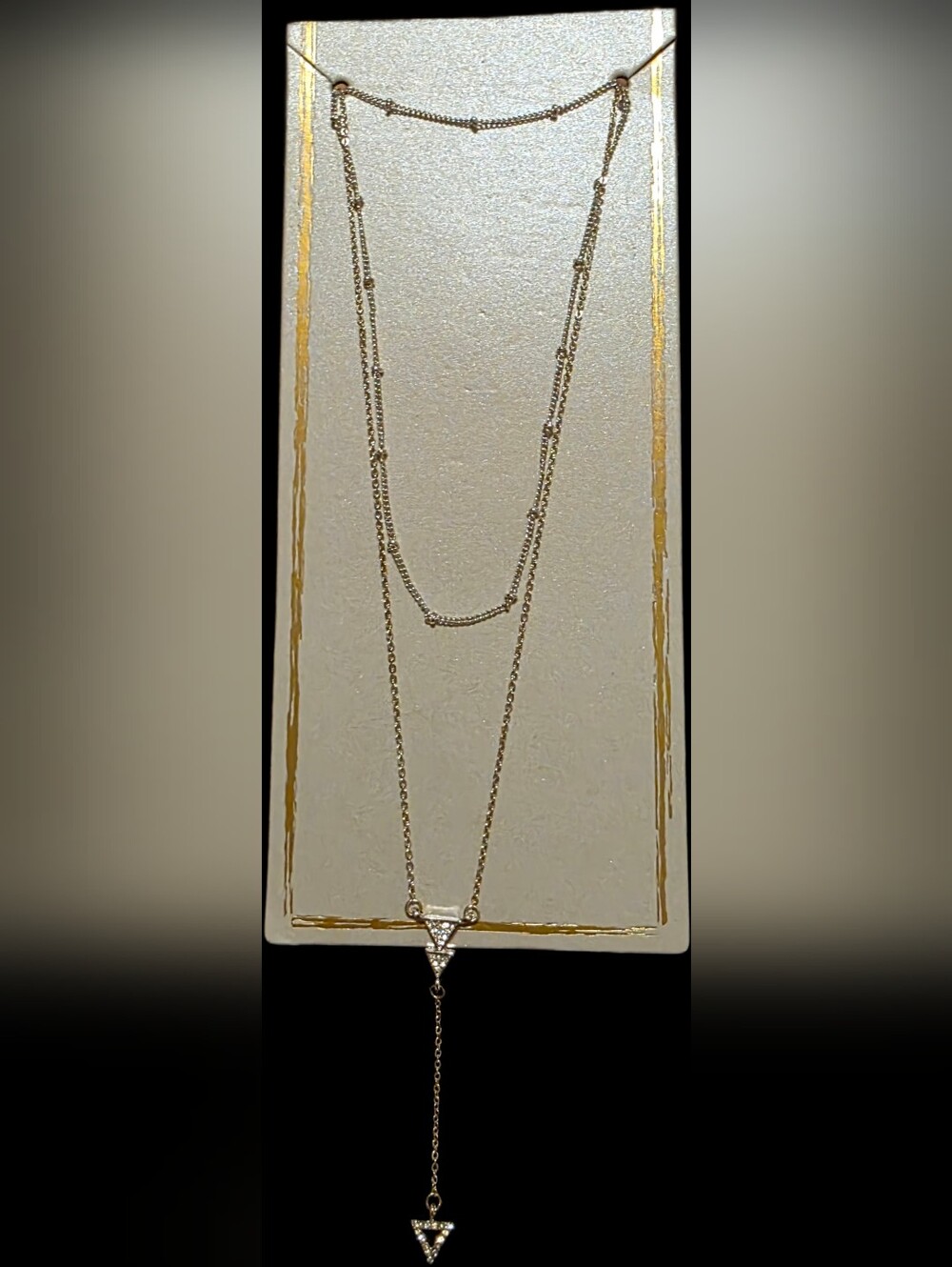 Silvertone Layered Y Necklace w/Triangle Crystal Drops